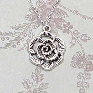 Gothic 10 Petalled Rose Silver Necklace